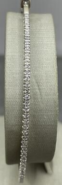 14K White Gold Thin Bangle Style Bracelet W/ Diamonds (24695)